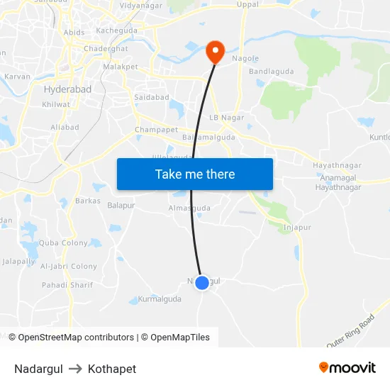 Nadargul to Kothapet map