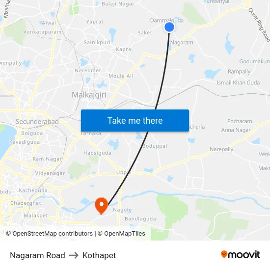 Nagaram Road to Kothapet map