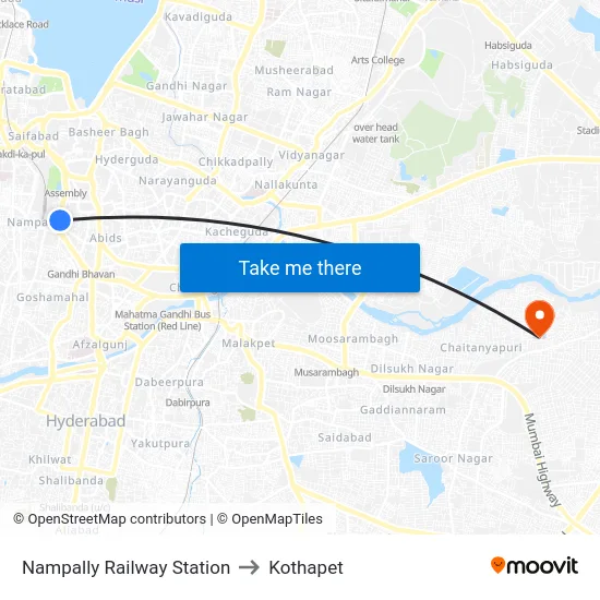 Nampally Railway Station to Kothapet map