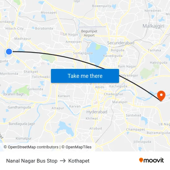 Nanal Nagar Bus Stop to Kothapet map