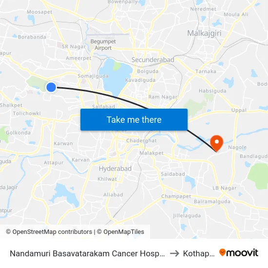 Nandamuri Basavatarakam Cancer Hospital to Kothapet map