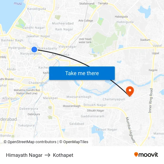 Himayath Nagar to Kothapet map