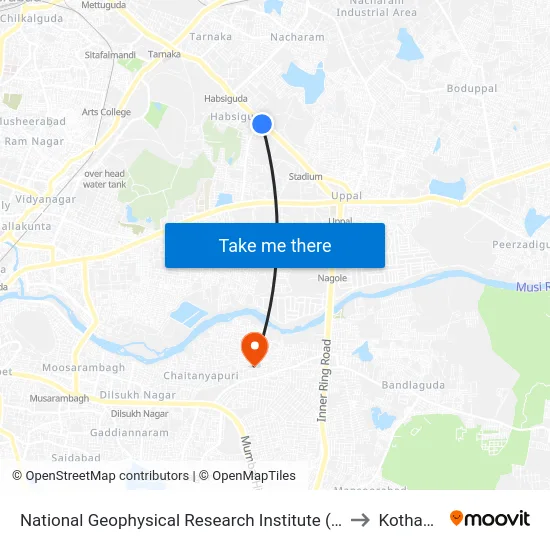 National Geophysical Research Institute (Ngri) to Kothapet map