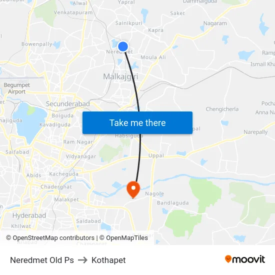 Neredmet Old Ps to Kothapet map