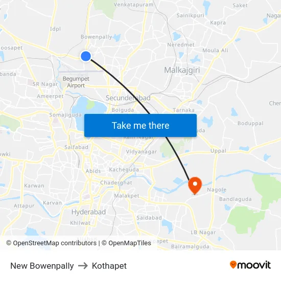New Bowenpally to Kothapet map