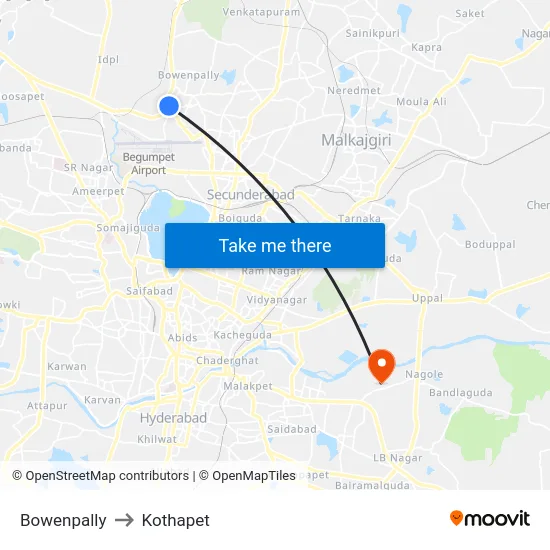 Bowenpally to Kothapet map