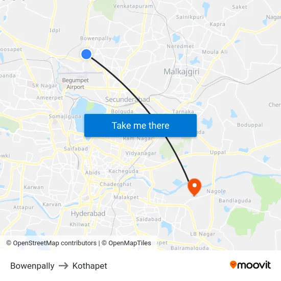Bowenpally to Kothapet map