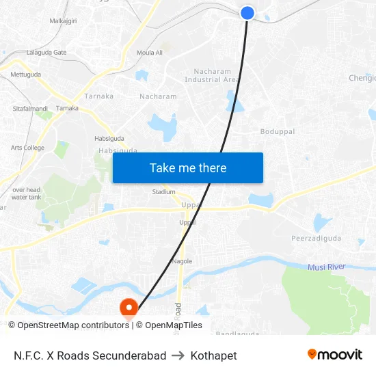 N.F.C. X Roads Secunderabad to Kothapet map
