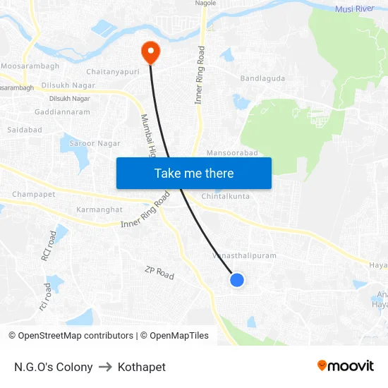 N.G.O's Colony to Kothapet map