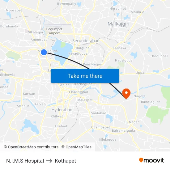 N.I.M.S Hospital to Kothapet map