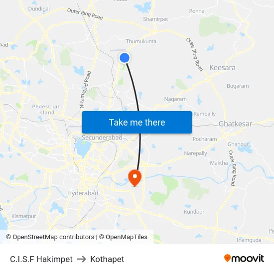 C.I.S.F Hakimpet to Kothapet map