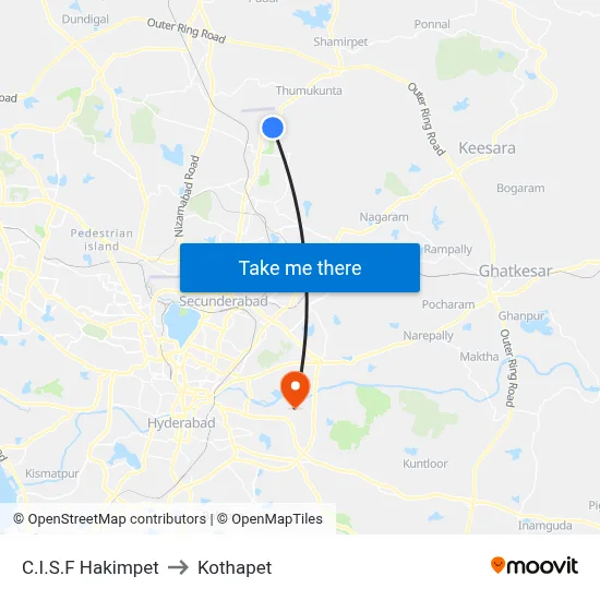 C.I.S.F Hakimpet to Kothapet map