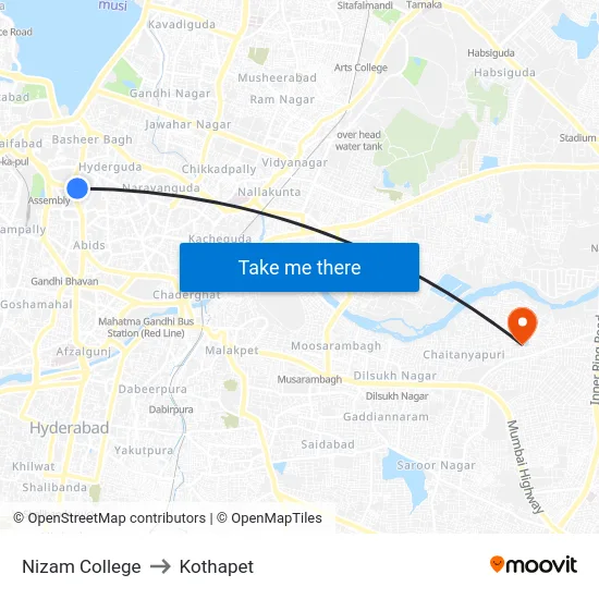 Nizam College to Kothapet map