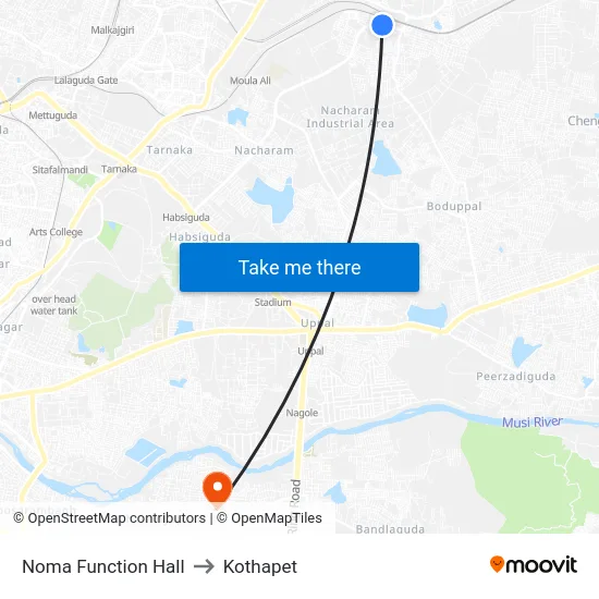 Noma Function Hall to Kothapet map