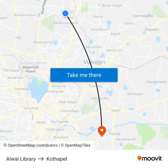 Alwal Library to Kothapet map