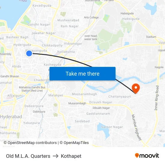 Old M.L.A. Quarters to Kothapet map