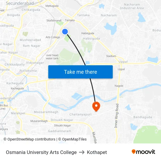 Osmania University Arts College to Kothapet map