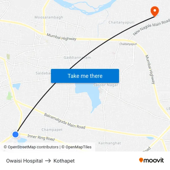 Owaisi Hospital to Kothapet map