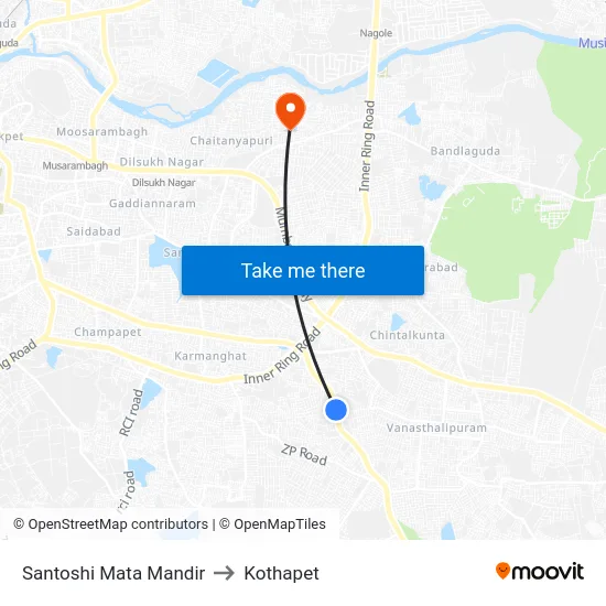 Santoshi Mata Mandir to Kothapet map