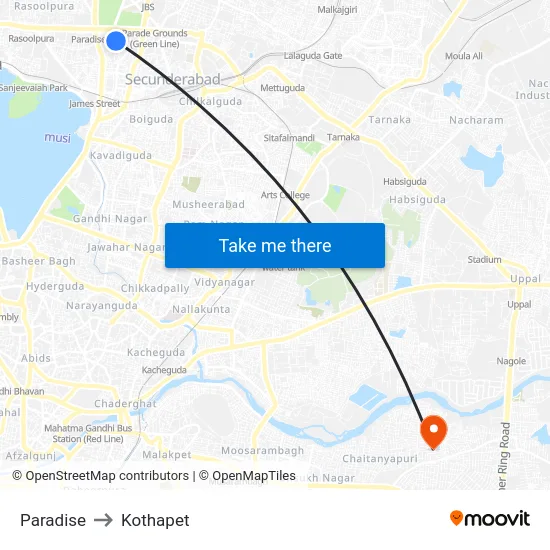 Paradise to Kothapet map