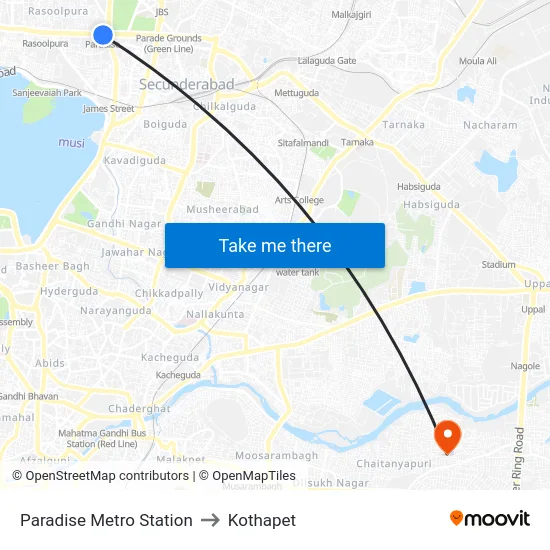Paradise Metro Station to Kothapet map
