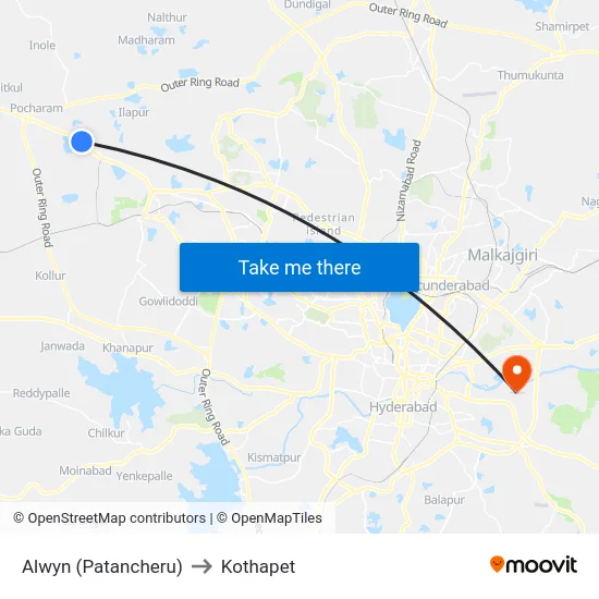 Alwyn (Patancheru) to Kothapet map