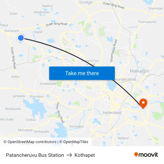 Patancheruvu Bus Station to Kothapet map