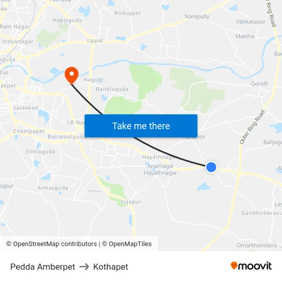Pedda Amberpet to Kothapet map