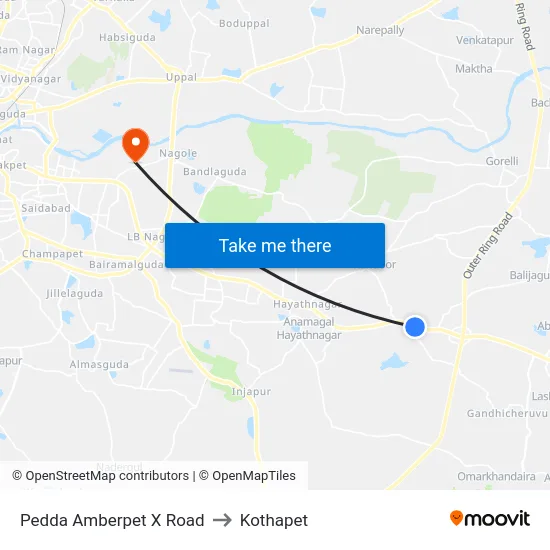 Pedda Amberpet X Road to Kothapet map