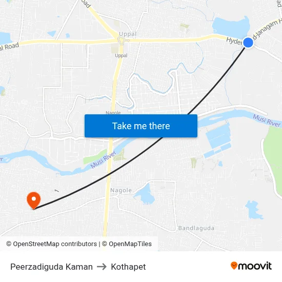 Peerzadiguda Kaman to Kothapet map