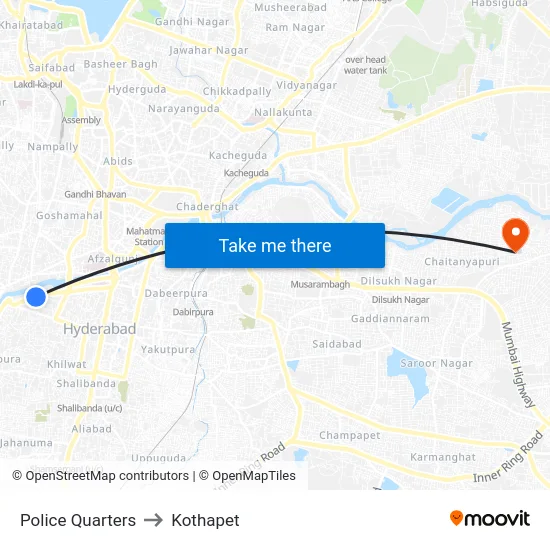 Police Quarters to Kothapet map