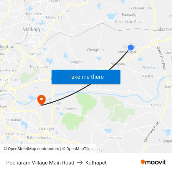 Pocharam Village Main Road to Kothapet map