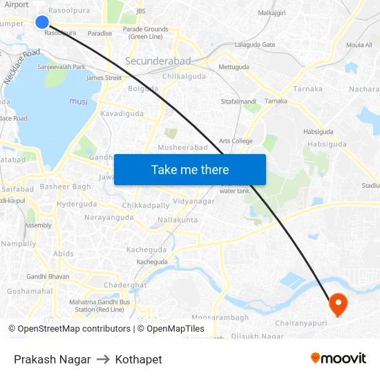 Prakash Nagar to Kothapet map