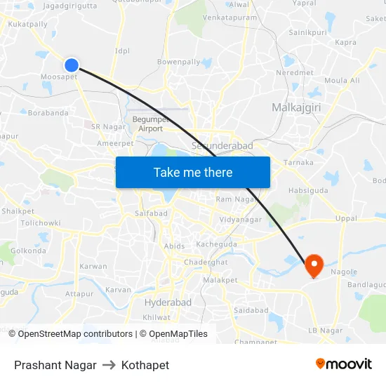 Prashant Nagar to Kothapet map