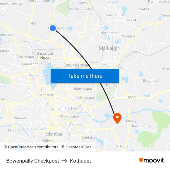 Bowenpally Checkpost to Kothapet map