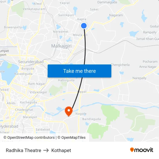 Radhika Theatre to Kothapet map