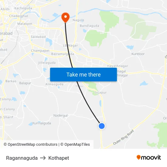 Ragannaguda to Kothapet map
