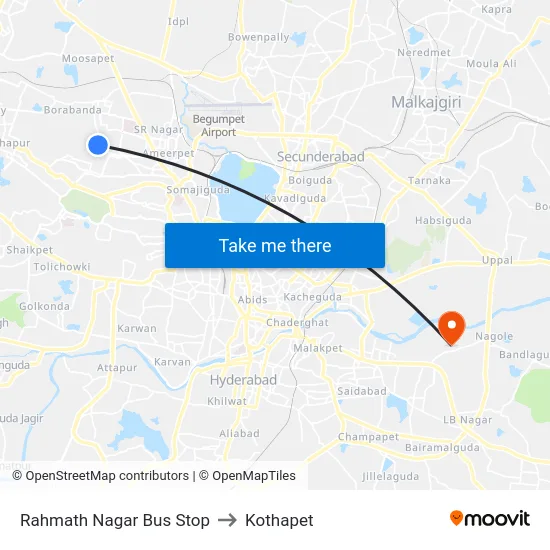 Rahmath Nagar Bus Stop to Kothapet map