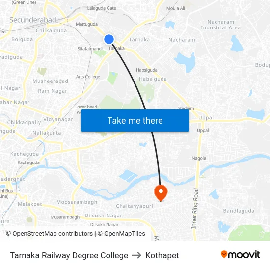 Tarnaka Railway Degree College to Kothapet map