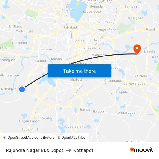 Rajendra Nagar Bus Depot to Kothapet map
