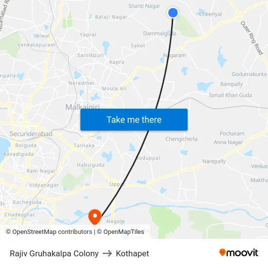Rajiv Gruhakalpa Colony to Kothapet map