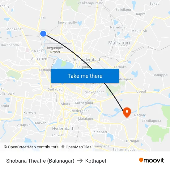 Shobana Theatre (Balanagar) to Kothapet map
