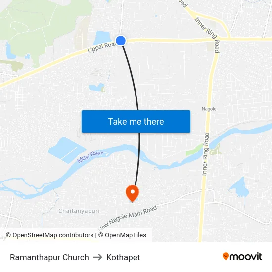 Ramanthapur Church to Kothapet map