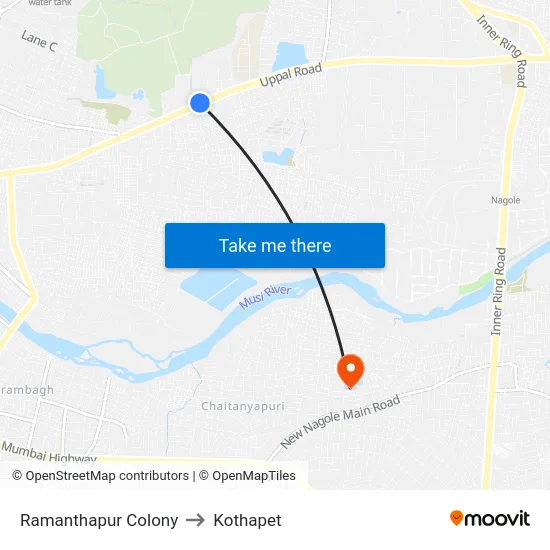 Ramanthapur Colony to Kothapet map