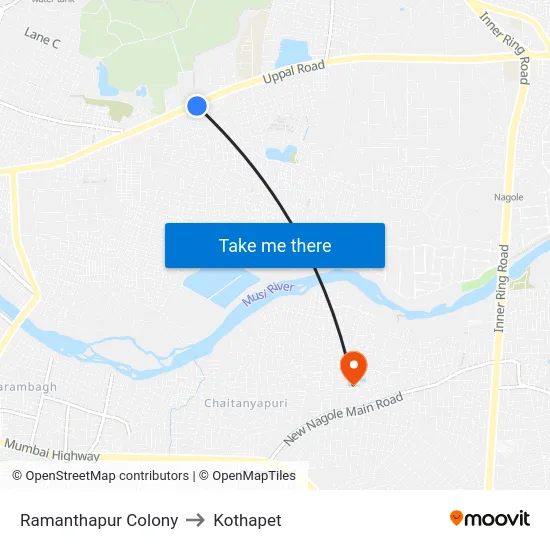 Ramanthapur Colony to Kothapet map