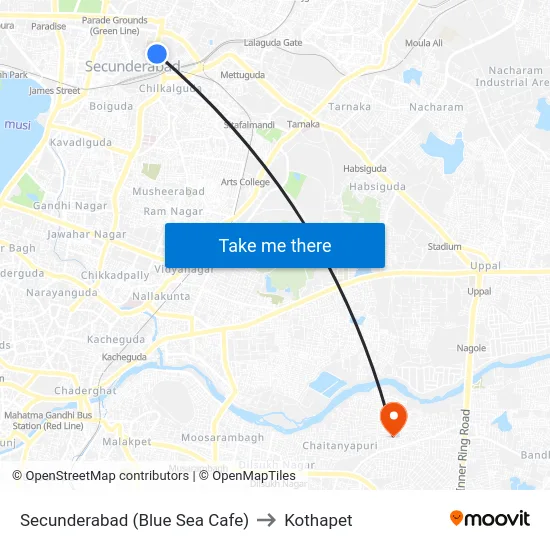 Secunderabad (Blue Sea Cafe) to Kothapet map
