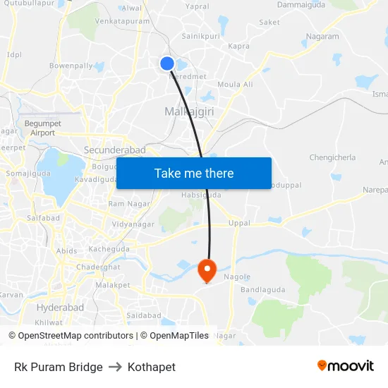 Rk Puram Bridge to Kothapet map
