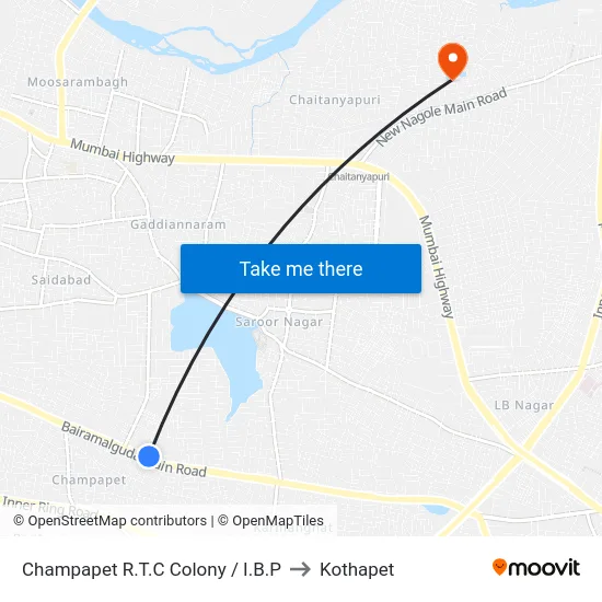 Champapet R.T.C Colony / I.B.P to Kothapet map