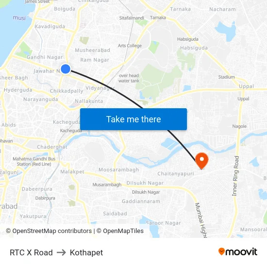 RTC X Road to Kothapet map