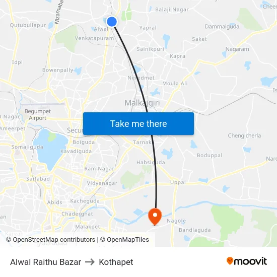 Alwal Raithu Bazar to Kothapet map